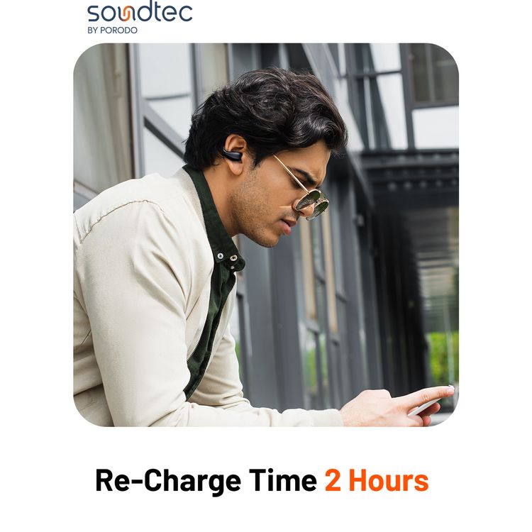  Porodo Soundtec Avance Air Conduction TWS Earbuds with Up to 5 Hours of Playtime, Open-Ear Design, 5.3 Bluetooth Version, Touch Controls, Pocket Friendly - Black