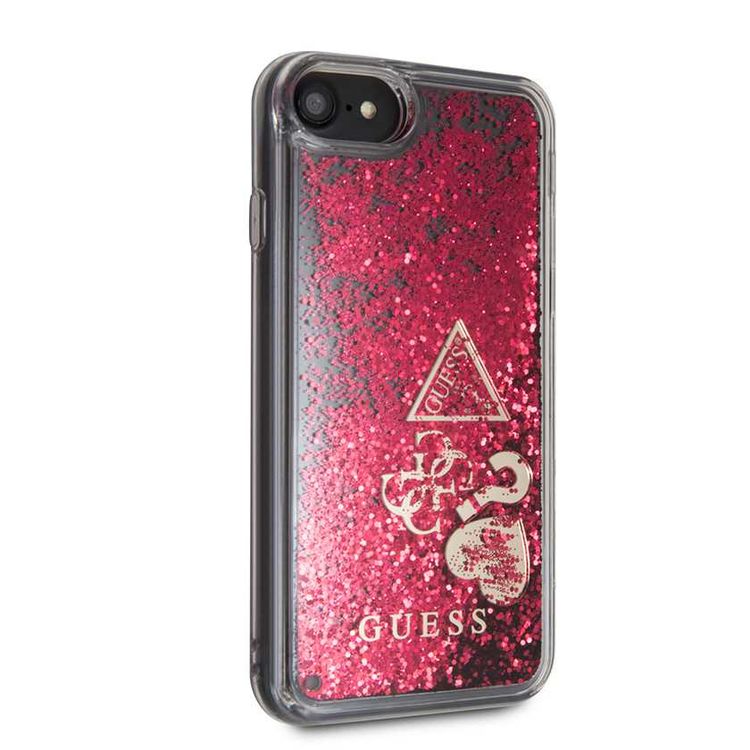 CG MOBILE Guess Hearts Glitter Hard Phone  Case Compatible for iPhone SE (2) Officially Licensed - Raspberry