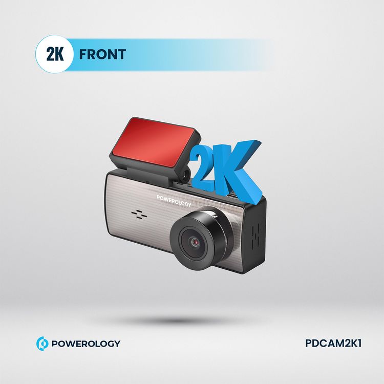 Powerology Dual Recording Dash Camera, Built-in Microphone & Speaker, 150° 4-Lane View, Collision Detection, 3.16" Wide Screen, Patented Design, Loop Recording, Parking Monitor, Type-C Charging Port, MP4 Video Format & JPG Photo Format - Black