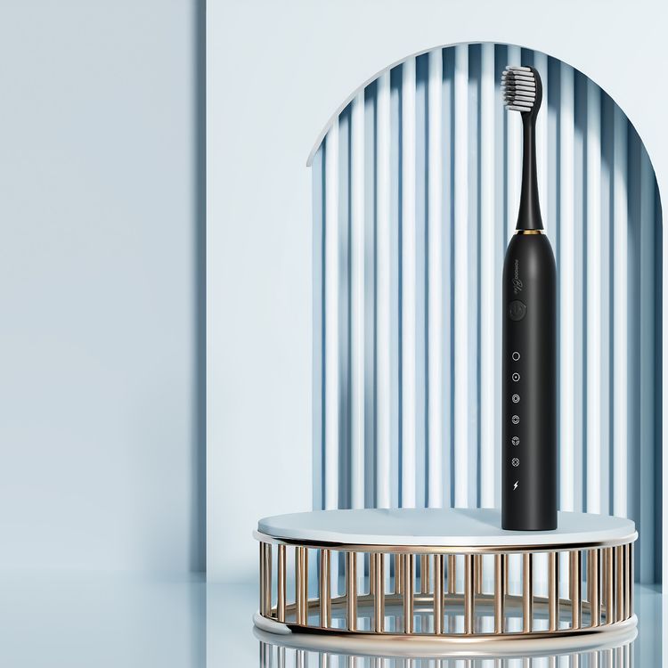 Porodo Blue Electric Toothbrush with Memory Function, 6 Cleaning Modes, 30 Days Battery Life, 500mAh Battery Capacity, 40000 Stroke/Minute Vibration Frequency, Replaceable Heads, Low-Noise Operation - Black