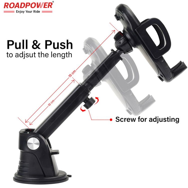 حامل الهاتف المحمول للسيارة من RoadPower، حامل الهاتف على الزجاج الأمامي، متوافق مع جميع الأجهزة المحمولة