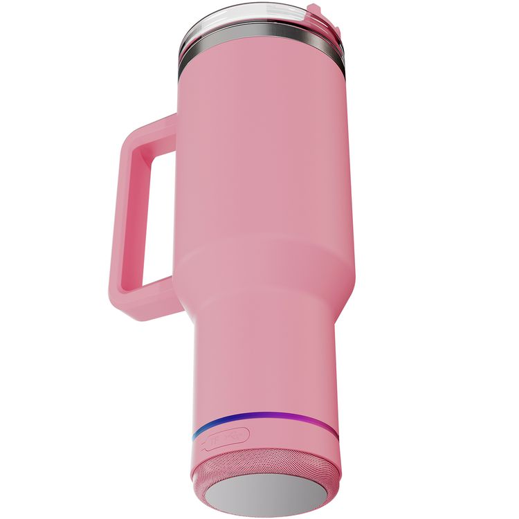 Porodo HydroTunes Tumbler with Detachable Bluetooth Speaker Base, Bluetooth Version 5.3, 300mAh Battery, 1.2L Capacity, USB-C Charging Port, Dual-Function Design, Leakproof Silicone Lid, 3W Speaker Output Power - Pink