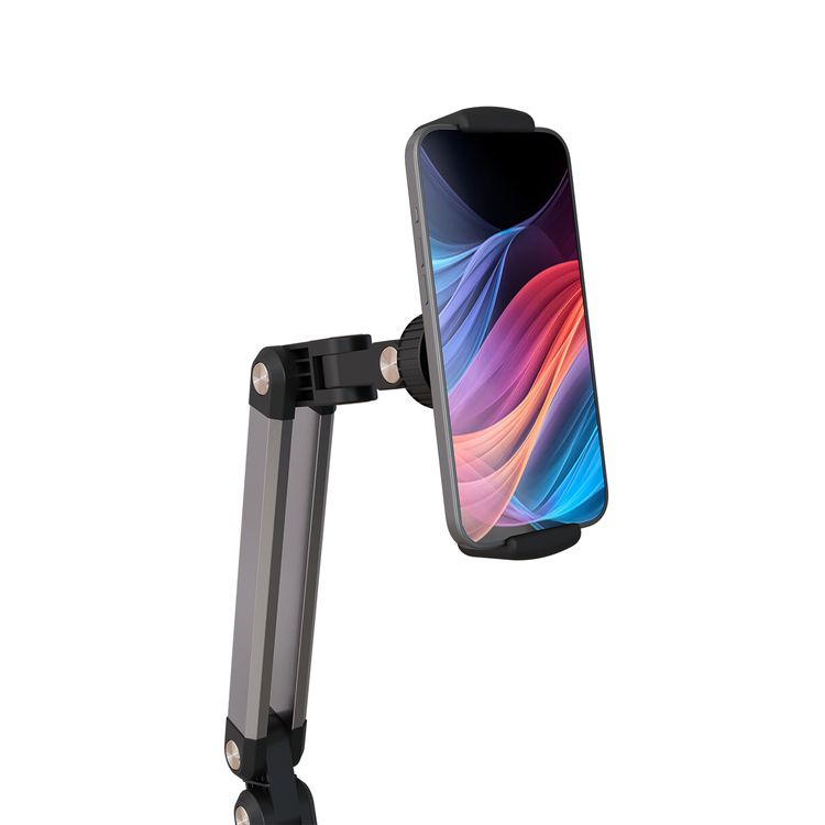 حامل هاتف ولوحي من بورودو للأرضية مع قابلية ضبط الارتفاع حتى 165 سم، متوافق مع الأجهزة من 5.5" إلى 12.9"، دوران كامل محور 360°، توافق واسع - أسود