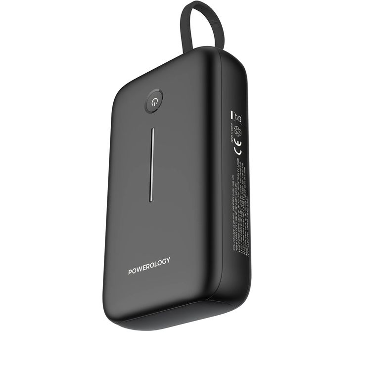 Powerology 20000mAh Power Bank with Detachable USB-C Wire, 30W Power Delivery, 3-Device Charging, Long Time Standby, Universal Phone Compatibility, Built-in Safeguards - Black