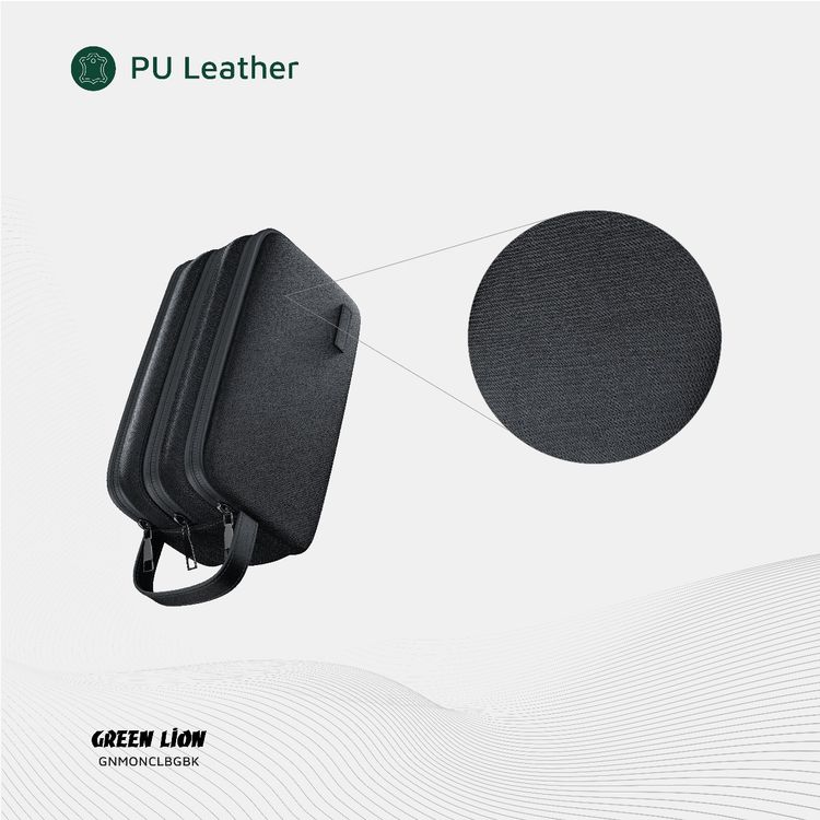 Green Lion Monarch Clutch Bag, 3 Compartments, Mesh Pockets, Sturdy Handle, Microfiber Interior, Water-Resistant PU Leather Exterior, Zinc Alloy Zipper - Black 