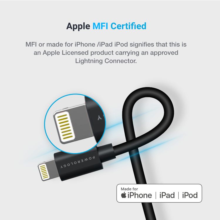 Powerology USB-C to Lightning Cable Combo (0.25m + 0.9m ) Fast Charging & Data Sync, 90CM - Black 
