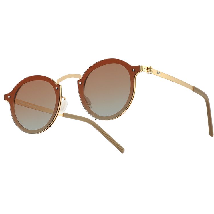 Porodo Lifestyle Riviera Round Frame Sunglasses with UV400 Protection, Flexible Stainless Steel Material, Lightweight Design, Gradient Light Filtering, Scratch-Resistant Lenses, Adjustable Fit, Unisex Design - Gold