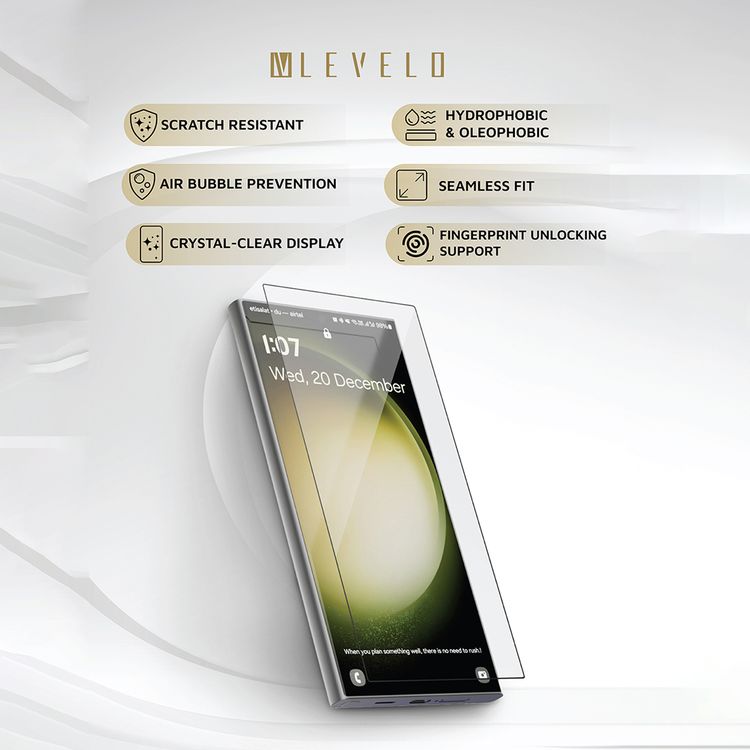 Levelo 2.5D Silk Print HD Clear Screen Protector for Samsung Galaxy S24 Plus, Anti-Fingerprint, Oleophobic & Hydrophobic Coating, Anti-Scratch, Impact-Resistance, Air Bubble Prevention, Anti-Static - Clear