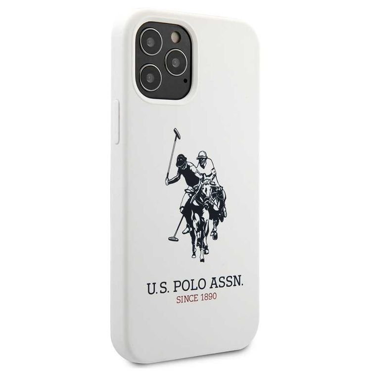 CG Mobile U.S. Polo Assn. Liquid Silicone Hard Case DH Logo for iPhone 12 / 12 Pro (6.1") Shock & Scratch Resistant, Suitable with Wireless Chargers Officially Licensed - White