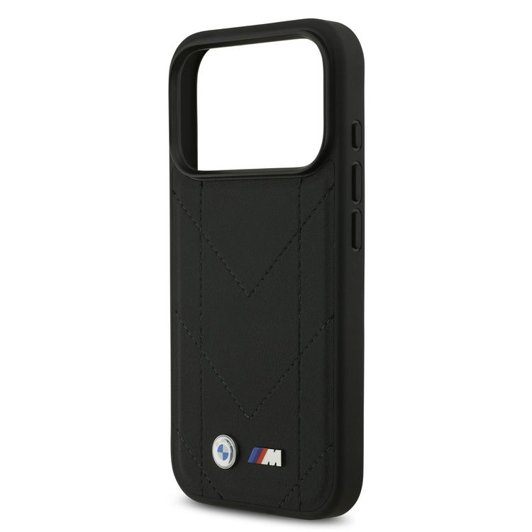 BMW MagSafe PU Quilted Leather Case with Metal Logos for iPhone 17 Pro Max, Slim Profile, Easy Snap-On Design, Sustainable Packaging, Drop Protection - Black