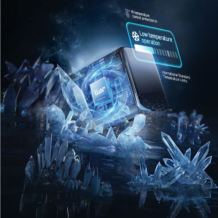 Powerology Voltflow 45W AVS GaN Wall Charger with 1m USB-C to USB-C Cable, 480Mbps Data Transfer Speed,  25°C to 50°C Operating Temperature, 110-240V Rated Voltage, Smart TFT Display, Rapid Power Delivery, PC Material - Gray