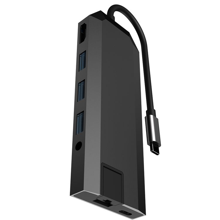 Porodo Gaming 9-in-1 USB-C Hub 4K Gamers Edition with SD & Micro SD Slots, 4K HDMI Output, RJ45 1000 Mbps, 3.5mm Audio Jack, 100W PD, V3 USB-A Port, Lightweight & Portable - Black