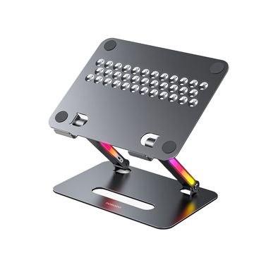 Porodo Adjustable & Foldable Laptop Stand, 14 to 17.3" Devices Compatibility, Built-in RGB Lights, Type-C Charging Port - Gray
