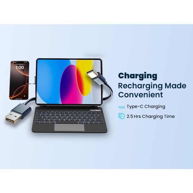 Powerology Dynaboard Wireless Keyboard Case for iPad Pro 11" (M4), MagSafe Phone Holder, Touch Pad, Multimedia Keys, 500mAh Battery Capacity, 8 Days Working Time, 2.5 Hours Charging Time, Easy Pencil Access, Bluetooth Version 5.1, 10m Transmission Range, Snap-On Attachment - Black