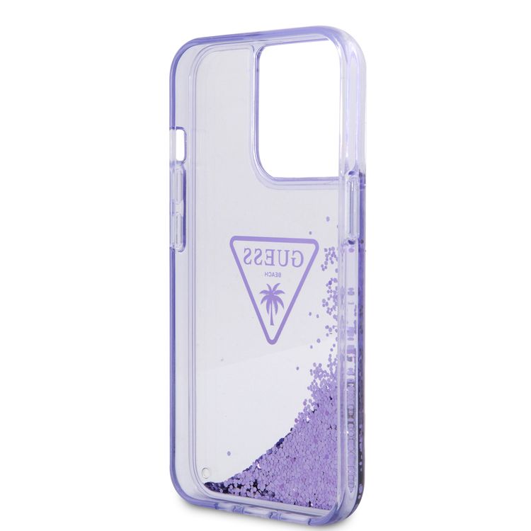 Guess Liquid Glitter Case With Translucent Triangle Logo - iPhone 14 Pro Max - Purple