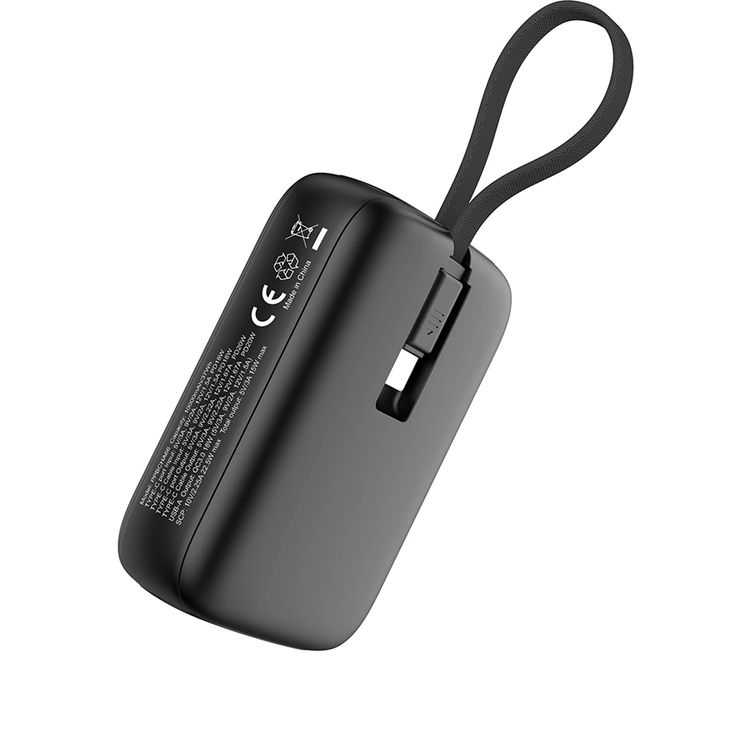Powerology 10000mAh Power Bank with Detachable USB-C Wire, 20W Power Delivery, 3-Device Charging, Long Time Standby, Universal Phone Compatibility, Built-in Safeguards - Black