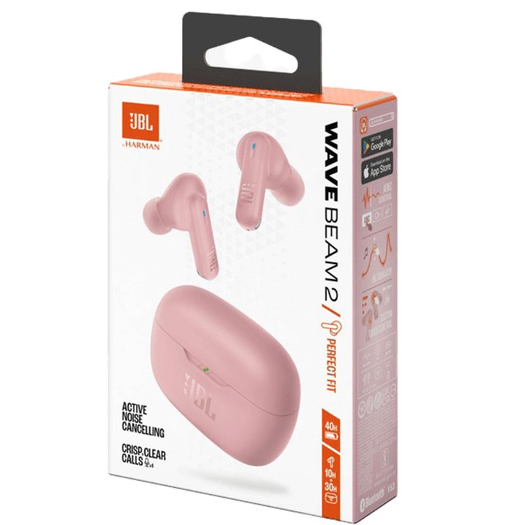 JBL Wave Beam2 True Wireless Earbuds with ANC & Smart Ambient, Water & Dust Resistant, Seamless Bluetooth Pairing, Speed Charging, 40 Hours Battery Life, 4 Microphones, JBL Pure Bass Sound - Pink