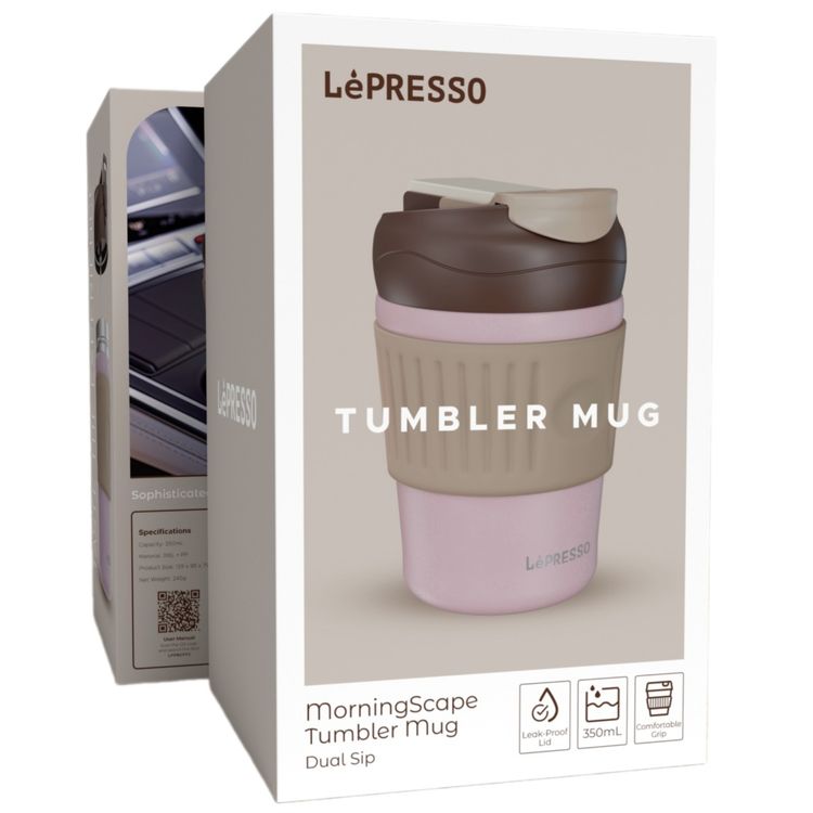 LePresso Tumbler Mug with Dual-Sip, 350mL Capacity, 316L Stainless Steel & PP Material, Leak-proof Lid, Thermal Insulation, Comfortable Grip, Eco-Friendly Design - Pink
