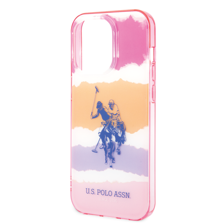 USPA PC/TPU Case with Blurred Stripes & Horse Logo iPhone 14 Pro Compatibility - Pink