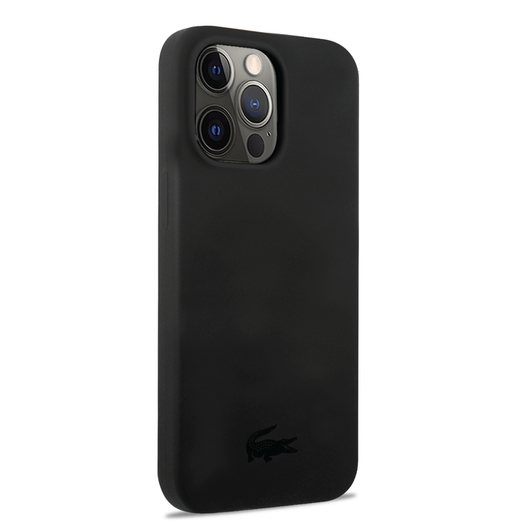 Lacoste Hard Case Liquid Silicone / Microfiber Glossy Printing Logo Compatible with iPhone 14 Pro - Black