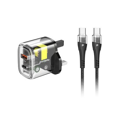 Porodo Dual Output Transparent Quick Charger with USB-C t...