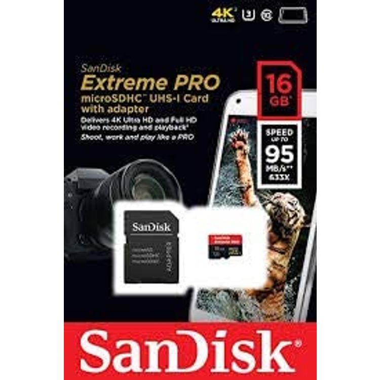 SanDisk Extreme Pro 16 GB MicroSDHC UHS-I Memory Card - Standard Packaging - Black