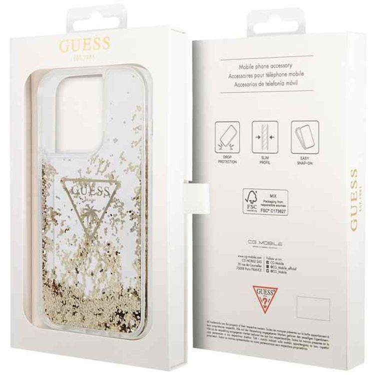 Guess HC Liquid Glitter Case with Triangle Guess Logo - Transparent - iPhone 15 Pro