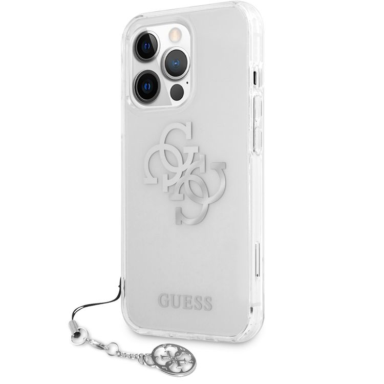 CG MOBILE Guess PC/TPU Case Transparent 4G Electroplated Logo with Elegant Charm Compatible for iPhone 13 Pro (6.1") Anti-Scratch, Easy Access to All Ports