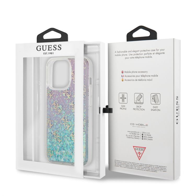 CG MOBILE Guess Liquid Glitter Case with 4G Pattern Gradient Background for iPhone 13 Pro (6.1") Back Cover Suitable with Wireless Chargers Officially Licensed Iridescent