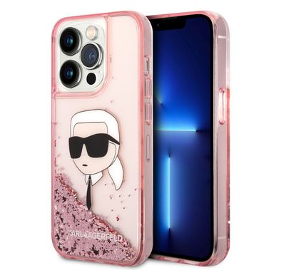 Karl Lagerfeld Liquid Glitter NFT Karl Head Translucent Logo iPhone 14 Pro - Pink