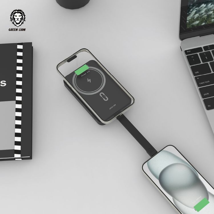 Green Lion MagSafe Lite Power Bank 10000mAh, Fast Charging PD 20W, Wireless Charging 15W, MagSafe Compatible - Black