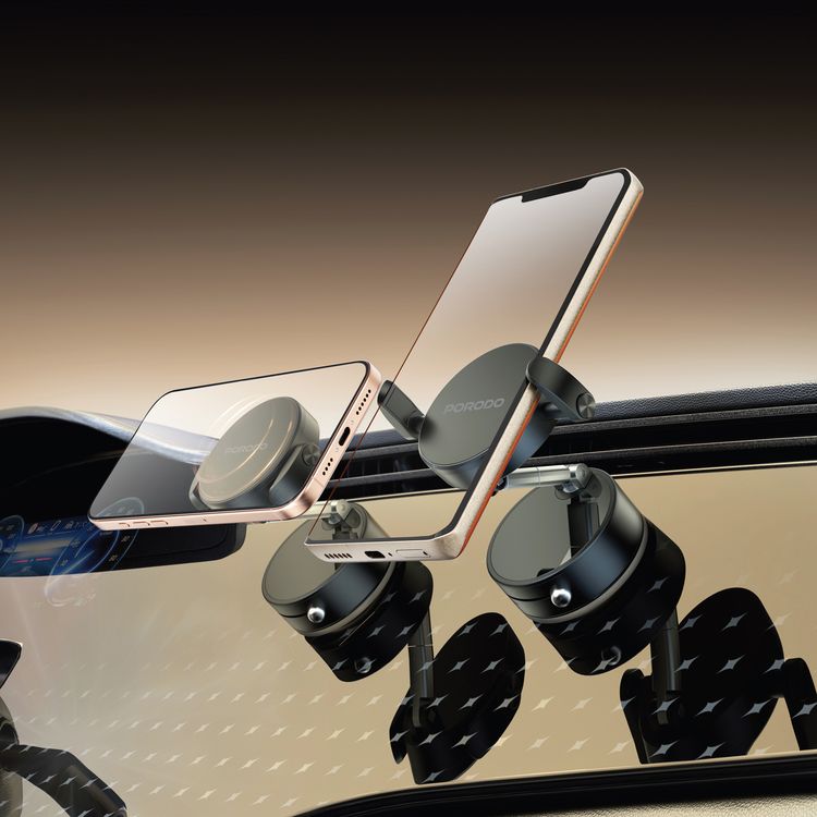 Porodo MagSafe Multi-Surface Phone Holder with Grip-Lock Toggle, Flexible Rotation, Aluminium Alloy & Zinc Alloy & ABS Material, Foldable Design, Strong Magnetic Hold - Black