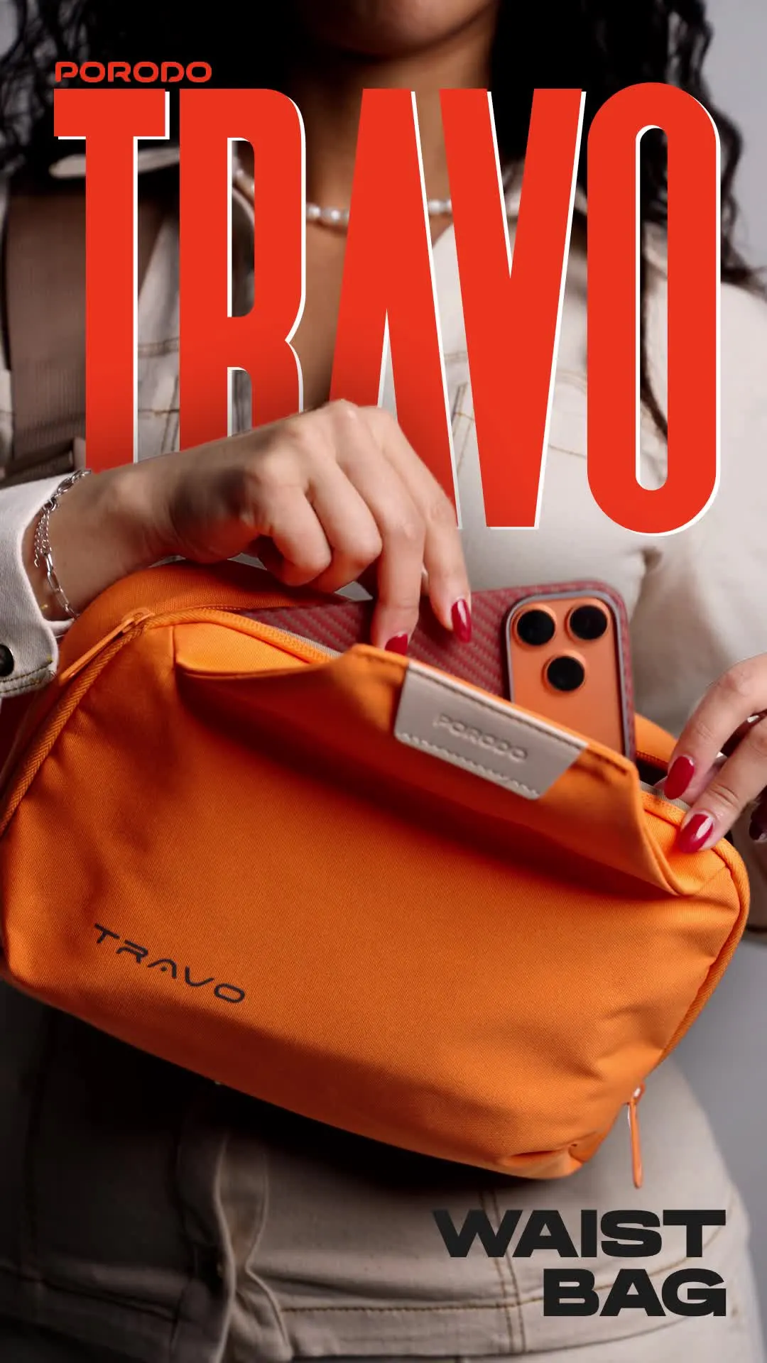 Porodo Lifestyle Travo Waist Bag with Spacious Storage Design, Durable Material, Safe & Secure, Easy Carry Handle, Zipper Closure Type