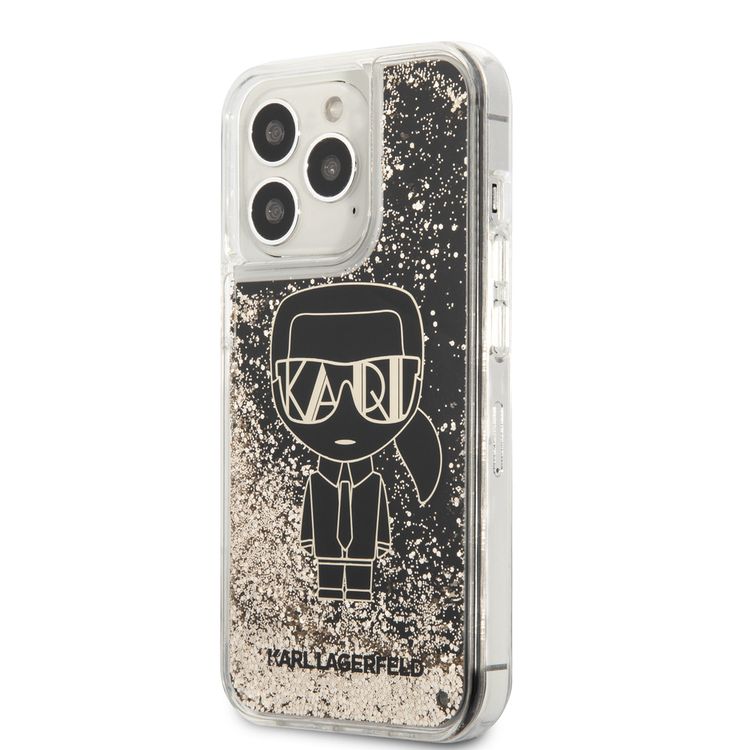 CG MOBILE Karl Lagerfeld Liquid Glitter Case Gatsby Ikonik Case For iPhone 13 Pro Shock Absorbent, Drop Protection Officially Licensed Glitter - Black