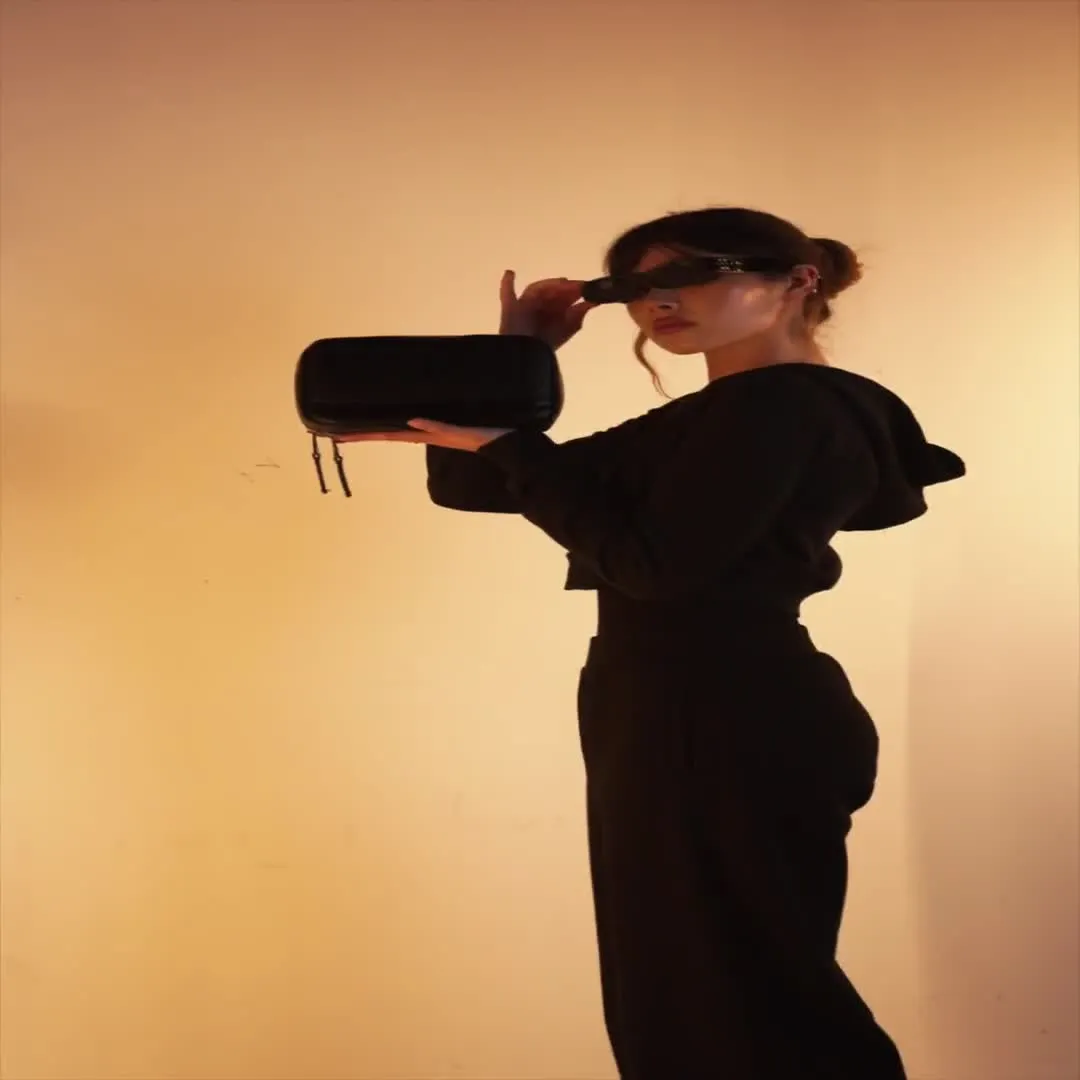 Levelo Pochette Pouch with Mesh Pocket, Built-in Grip Handle, PU Leather Finish & Durable Material, Ample Space, Multiple Compartments, Elastic Strap - Black