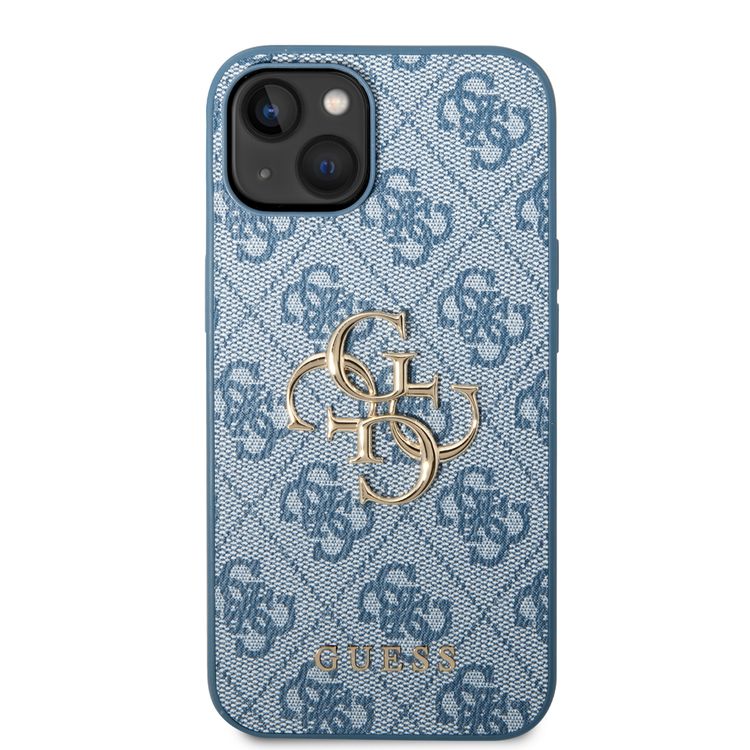Guess PU Leather 4G Classic and Stylish Case with Big Metal Logo iPhone 14 Compatibility - Blue