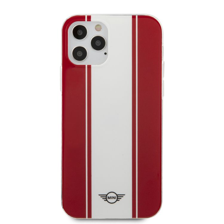Mini Cooper PC/TPU Horizontal Stripes Hard Case for iPhone 12 Pro Max (6.7") - Red
