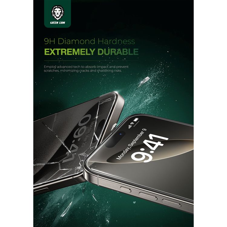 واقي شاشة Green Lion Albert AR لهاتف iPhone 16 Pro، مضاد للغبار، شفاف للغاية، مضاد لبصمات الأصابع، عالي النفاذية، صلابة ماسية 9H، لمسة حساسة - شفاف