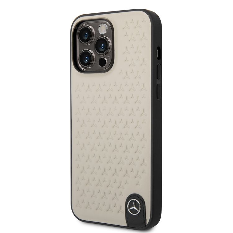 CG MOBILE Mercedes-Benz Genuine Leather Case With Star Pattern, Compatible w/ 14 Pro Max (6.7") Protective Cover, Scratch & Drop Protection, Wireless Charger Compatibility - Grey