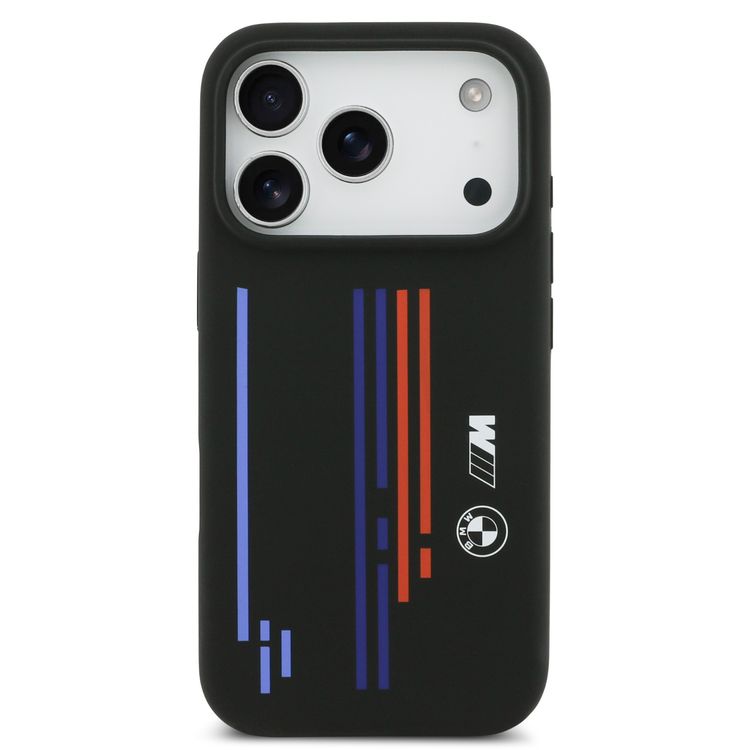 BMW MagSafe Liquid Silicone Case with Printed Multi-Tricolor for iPhone 17 Pro Max, Drop Protection, Slim Profile, Easy Snap-On, Sustainable Packaging - Black