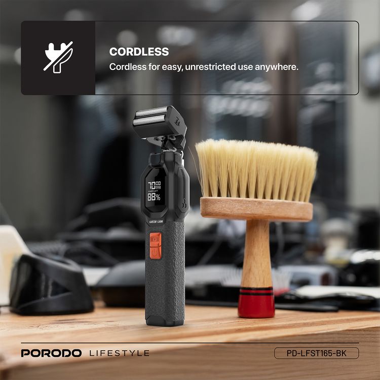 Porodo Multi-Purpose Trio Grooming Kit with Hair Clipper & Beard Shaver, 5W Rated Power, 200 Minutes Working Time, 4 Combs, 2000mAh Battery Capacity, LED Digital Display, 7000RPM Motor Speed, USB-C Charging - Black