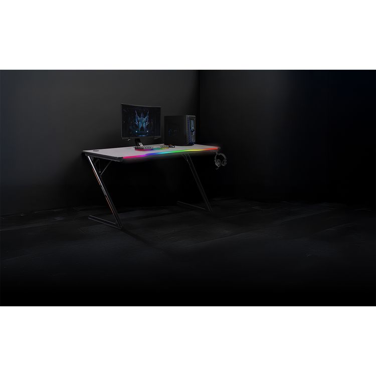Porodo Gaming Table with Gaming Mousepad, RGB LED Light, Metal Frame, Easy to Clean, Patented Design, MDF & Melamine Material - Black