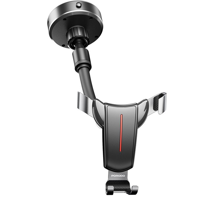 Porodo FlexiMount Universal Phone Holder with Powerful Suction, Adjustable Horizontal & Vertical Viewing, 360° Rotation, 100mAh Battery, ABS, Silicone & Aluminum Alloy Material, 18-65kPa Suction Power - Black