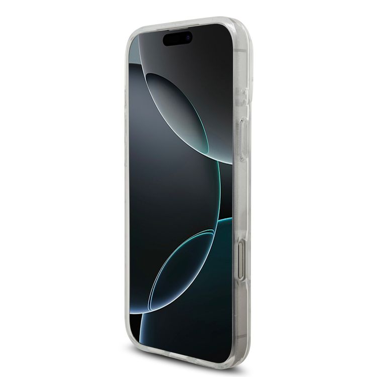 كفر كارل لاغرفيلد ماجسيف IML بتصميم مكرر لشعار كارل مطلي بالكهرباء لجهاز آيفون 17 برو ماكس، بروفايل نحيف، حماية من السقوط، سهل التركيب، تغليف مستدام، مسكة مريحة، تصميم خفيف الوزن - أبيض