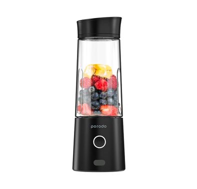 Porodo Lifestyle 6-Blade Portable Juicer 400mL 126W High-Powered Motor with Built-in Battery 2500mAh, Electric USB Rechargeable Juice Blender, Small Fruit Mixe - Black