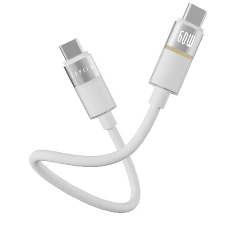 Levelo Luno USB-C to USB-C Cable with 60W Power Delivery, 1m Cable Length, 480Mbps Data Transfer Speed, Silicone Material, Tangle-Free, LED Indicator - Lunar White