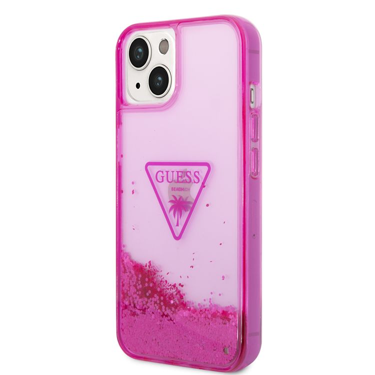 Guess Liquid Glitter Case With Translucent Triangle Logo - iPhone 14 Plus - Pink