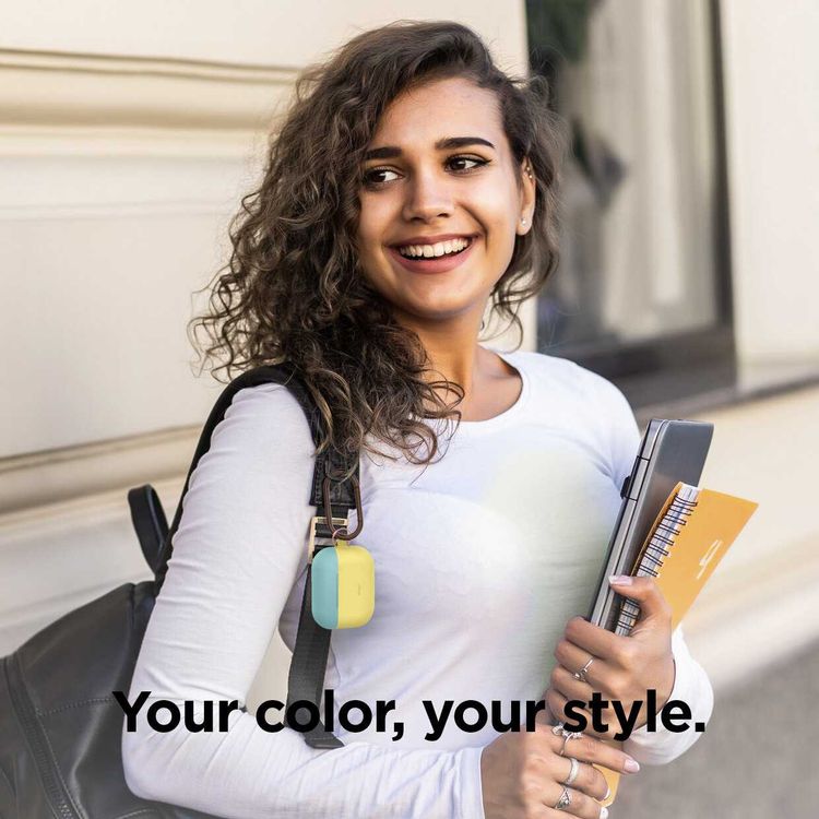 جراب Elago Duo معلق لسماعات Apple Airpods Pro - أزرق مرجاني علوي / أزرق ليلي ، أصفر كريمي سفلي