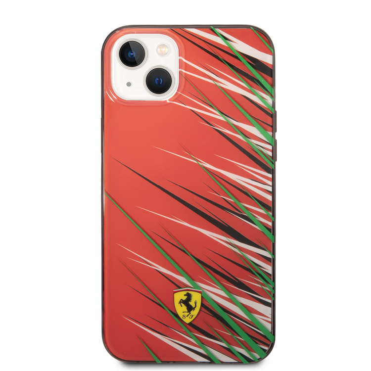 Ferrari PC/TPU Case with Double Layer Grass Print iPhone 14 Plus Compatibility - Red
