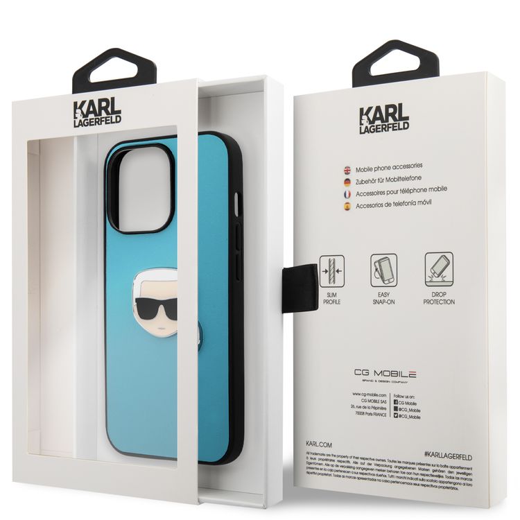 CG MOBILE Karl Lagerfeld PU Leather Case Karl Head Metal Logo Compatible for iPhone 13 Pro (6.1") Anti-Scratch, Easy Access to All Ports, Drop Protection & Shock Absorption